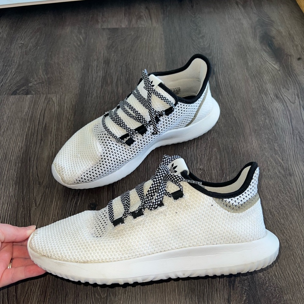 adidas White and Black Mesh Athletic Shoes